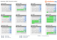Kalender 2007 mit Ferien und Feiertagen Utrecht (mitte)