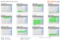 Kalender 2007 mit Ferien und Feiertagen Utrecht (nord)