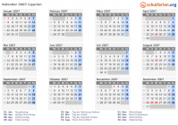 Kalender 2007 mit Ferien und Feiertagen Ligurien