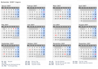 Kalender 2007 mit Ferien und Feiertagen Japan
