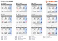Kalender 2007 mit Ferien und Feiertagen Kanada