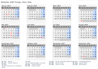 Kalender 2007 mit Ferien und Feiertagen Kongo, Dem. Rep.