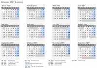 Kalender 2007 mit Ferien und Feiertagen Kroatien
