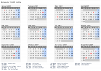 Kalender 2007 mit Ferien und Feiertagen Malta
