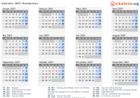 Kalender 2007 mit Ferien und Feiertagen Nordmazedonien