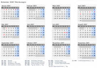 Kalender 2007 mit Ferien und Feiertagen Montenegro