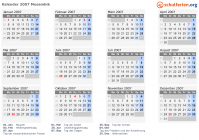 Kalender 2007 mit Ferien und Feiertagen Mosambik