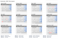 Kalender 2007 mit Ferien und Feiertagen Norwegen