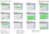 Kalender 2007 mit Ferien und Feiertagen Kärnten