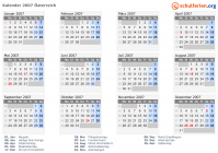 Kalender 2007 mit Ferien und Feiertagen Österreich