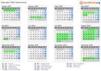 Kalender 2007 mit Ferien und Feiertagen Steiermark