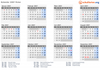 Kalender 2007 mit Ferien und Feiertagen Polen