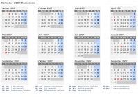 Kalender 2007 mit Ferien und Feiertagen Rumänien