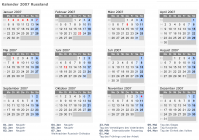 Kalender 2007 mit Ferien und Feiertagen Russland