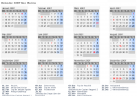 Kalender 2007 mit Ferien und Feiertagen San Marino
