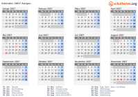 Kalender 2007 mit Ferien und Feiertagen Aargau