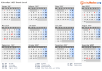 Kalender 2007 mit Ferien und Feiertagen Basel-Land