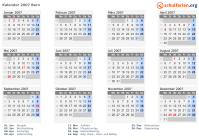 Kalender 2007 mit Ferien und Feiertagen Bern