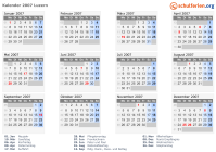 Kalender 2007 mit Ferien und Feiertagen Luzern