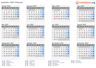 Kalender 2007 mit Ferien und Feiertagen Schweiz