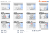 Kalender 2007 mit Ferien und Feiertagen Wallis