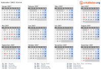 Kalender 2007 mit Ferien und Feiertagen Zürich