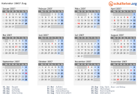 Kalender 2007 mit Ferien und Feiertagen Zug