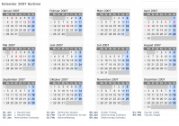 Kalender 2007 mit Ferien und Feiertagen Serbien