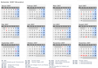Kalender 2007 mit Ferien und Feiertagen Slowakei