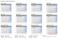 Kalender 2007 mit Ferien und Feiertagen Slowenien