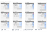 Kalender 2007 mit Ferien und Feiertagen Thailand