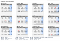 Kalender 2007 mit Ferien und Feiertagen Uruguay