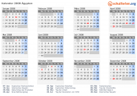 Kalender 2008 mit Ferien und Feiertagen Ägypten