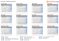 Kalender 2008 mit Ferien und Feiertagen Argentinien