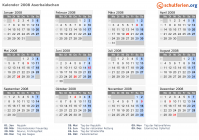 Kalender 2008 mit Ferien und Feiertagen Aserbaidschan