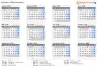 Kalender 2008 mit Ferien und Feiertagen Bahamas