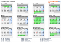 Kalender 2008 mit Ferien und Feiertagen Flandern
