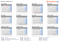 Kalender 2008 mit Ferien und Feiertagen Benin