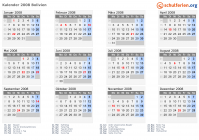 Kalender 2008 mit Ferien und Feiertagen Bolivien