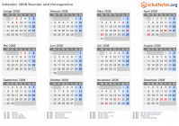 Kalender 2008 mit Ferien und Feiertagen Bosnien und Herzegowina