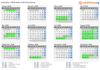 Kalender 2008 mit Ferien und Feiertagen Baden-Württemberg