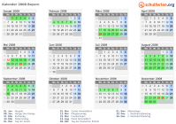 Kalender 2008 mit Ferien und Feiertagen Bayern