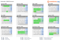 Kalender 2008 mit Ferien und Feiertagen Bremen