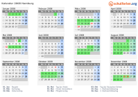 Kalender 2008 mit Ferien und Feiertagen Hamburg