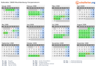 Kalender 2008 mit Ferien und Feiertagen Mecklenburg-Vorpommern