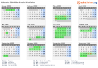 Kalender 2008 mit Ferien und Feiertagen Nordrhein-Westfalen