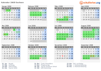 Kalender 2008 mit Ferien und Feiertagen Sachsen
