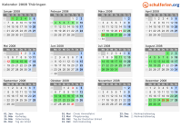 Kalender 2008 mit Ferien und Feiertagen Thüringen