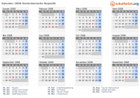 Kalender 2008 mit Ferien und Feiertagen Dominikanische Republik