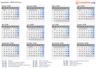 Kalender 2008 mit Ferien und Feiertagen Eritrea
